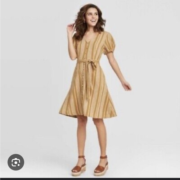 Universal Thread Mustard Yellow Midi Dress with White Stripes - Picture 1 of 6